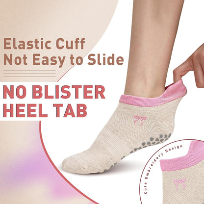 3 Pack Pilates Socks Yoga Socks with Grips for Women Non Slip, Workout, Pure Barre, Ballet, Dance, Hospital Socks