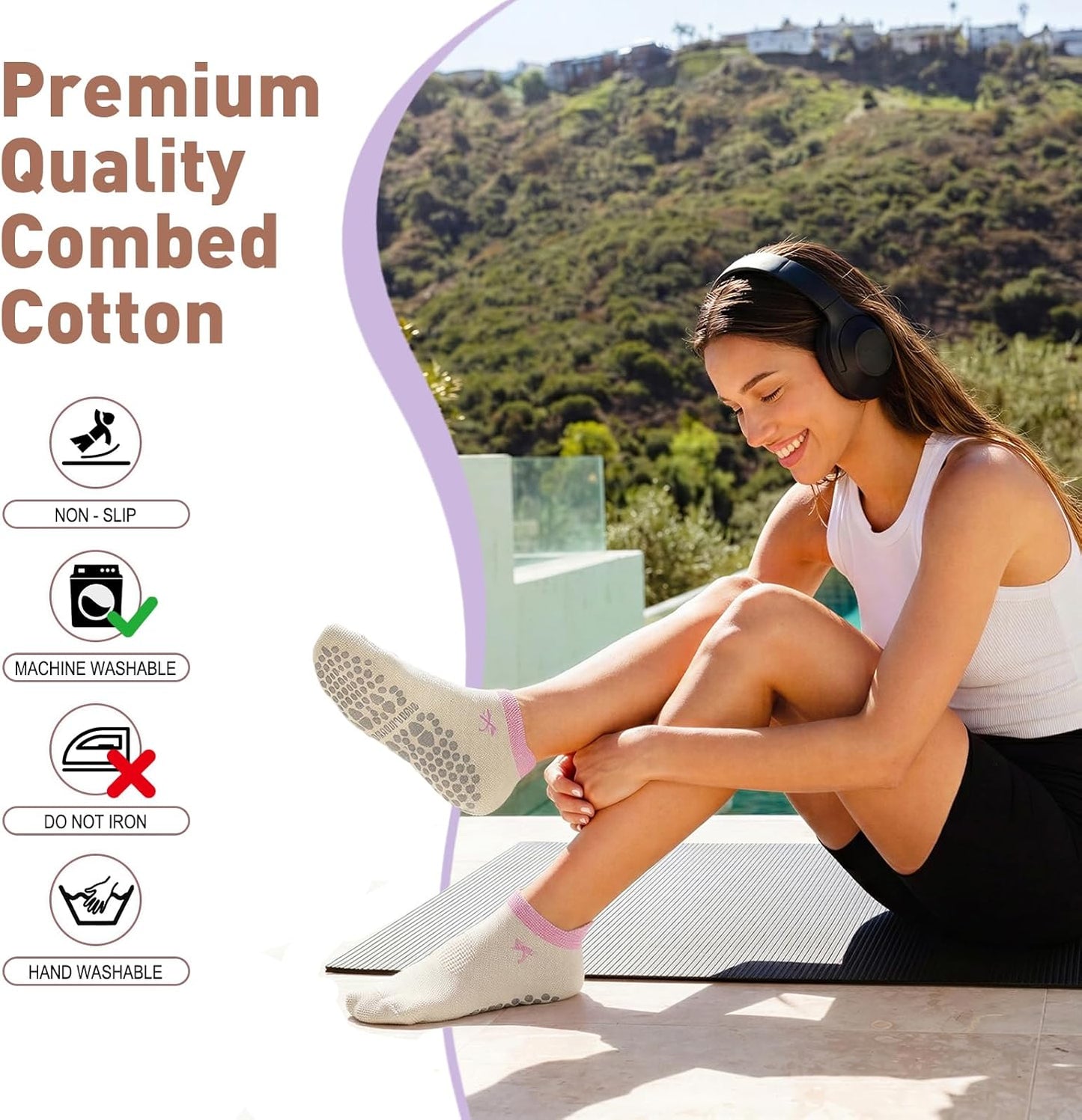 3 Pack Pilates Socks Yoga Socks with Grips for Women Non Slip, Workout, Pure Barre, Ballet, Dance, Hospital Socks