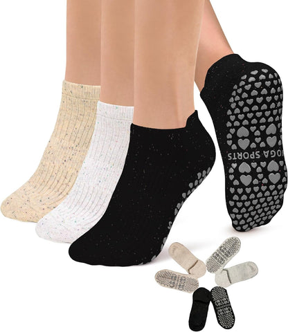 3 Pack Pilates Socks Yoga Socks with Grips for Women Non Slip, Workout, Pure Barre, Ballet, Dance, Hospital Socks