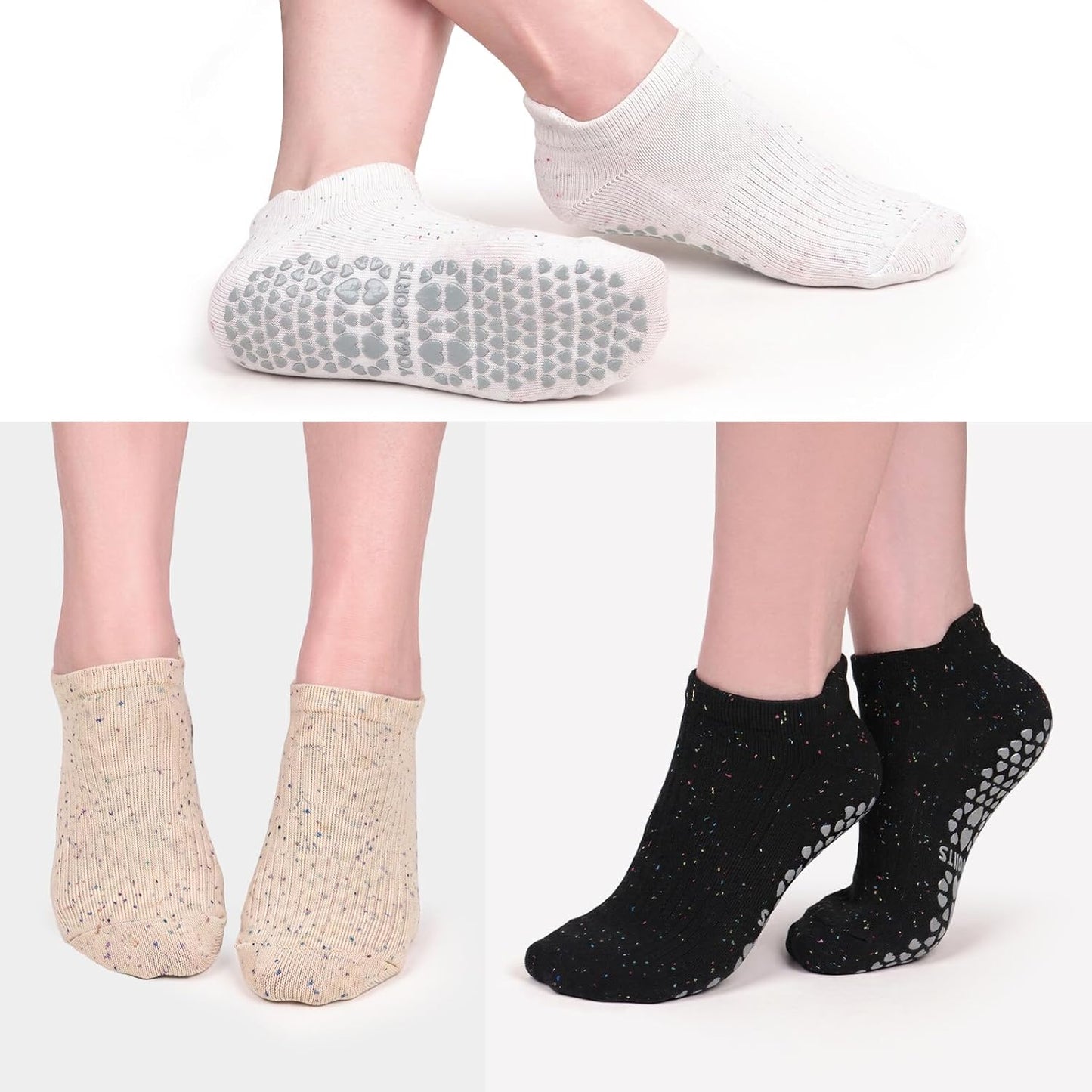 3 Pack Pilates Socks Yoga Socks with Grips for Women Non Slip, Workout, Pure Barre, Ballet, Dance, Hospital Socks