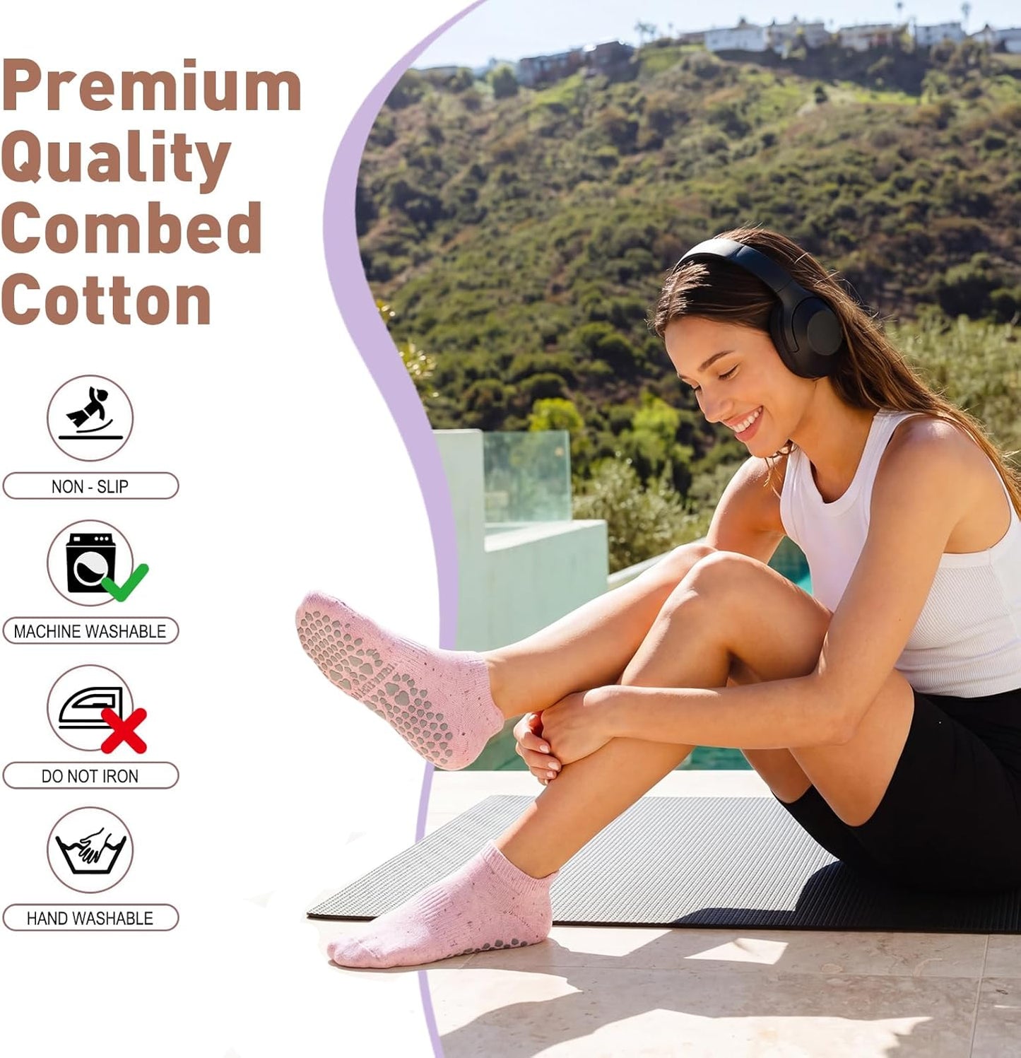 3 Pack Pilates Socks Yoga Socks with Grips for Women Non Slip, Workout, Pure Barre, Ballet, Dance, Hospital Socks