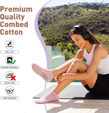 3 Pack Pilates Socks Yoga Socks with Grips for Women Non Slip, Workout, Pure Barre, Ballet, Dance, Hospital Socks