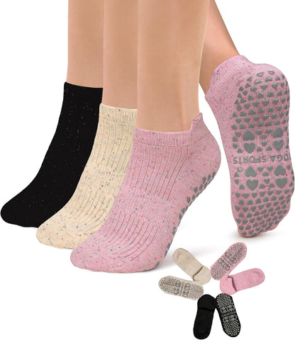 3 Pack Pilates Socks Yoga Socks with Grips for Women Non Slip, Workout, Pure Barre, Ballet, Dance, Hospital Socks