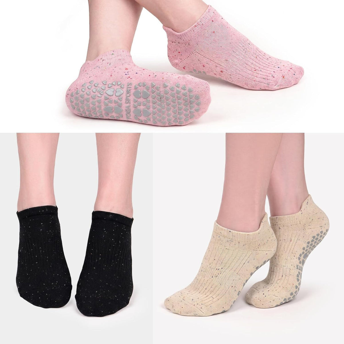 3 Pack Pilates Socks Yoga Socks with Grips for Women Non Slip, Workout, Pure Barre, Ballet, Dance, Hospital Socks