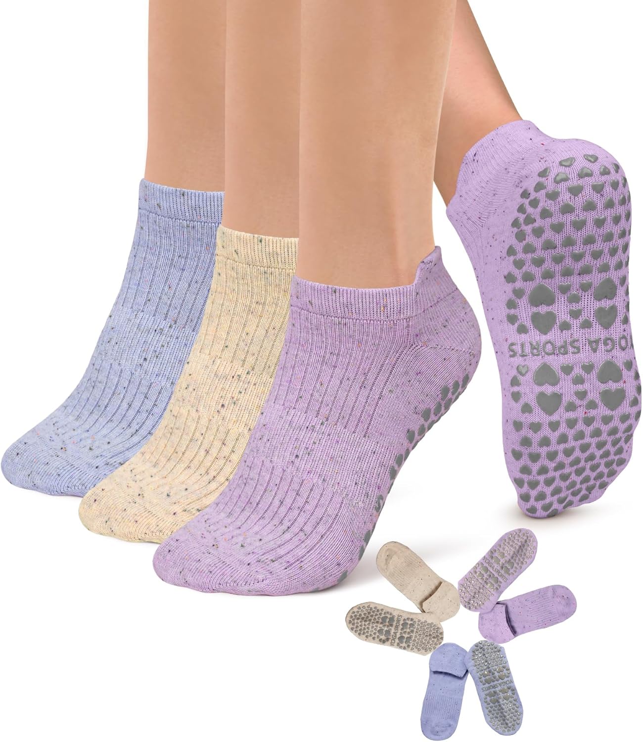 3 Pack Pilates Socks Yoga Socks with Grips for Women Non Slip, Workout, Pure Barre, Ballet, Dance, Hospital Socks