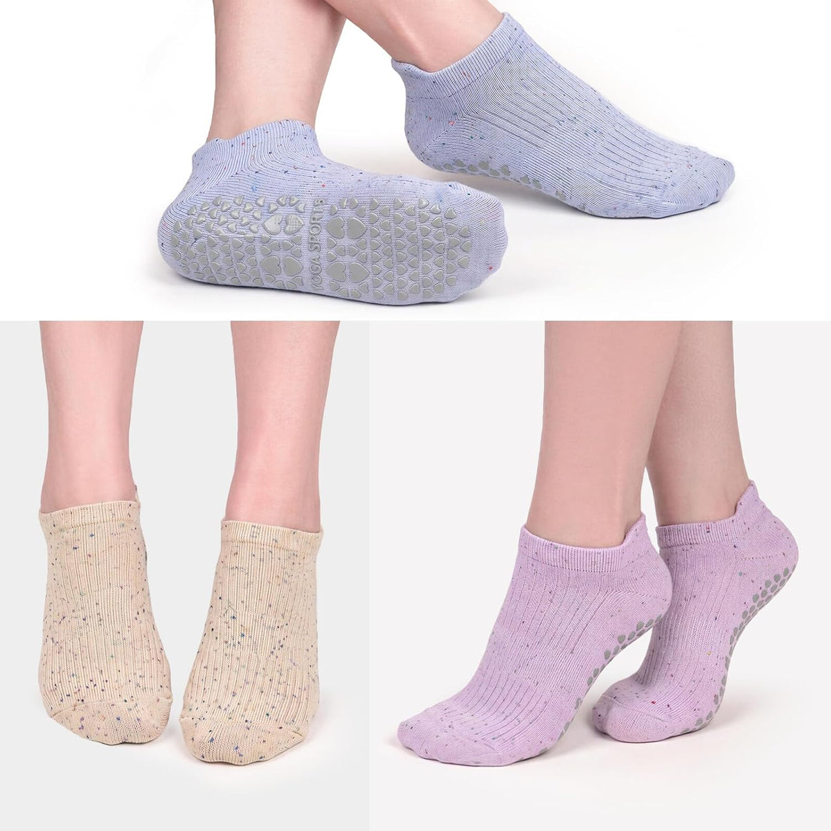 3 Pack Pilates Socks Yoga Socks with Grips for Women Non Slip, Workout, Pure Barre, Ballet, Dance, Hospital Socks