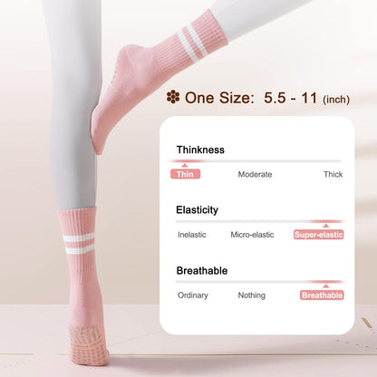 3 Pack Pilates Socks Yoga Socks with Grips for Women Non Slip, Workout, Pure Barre, Ballet, Dance, Hospital Socks