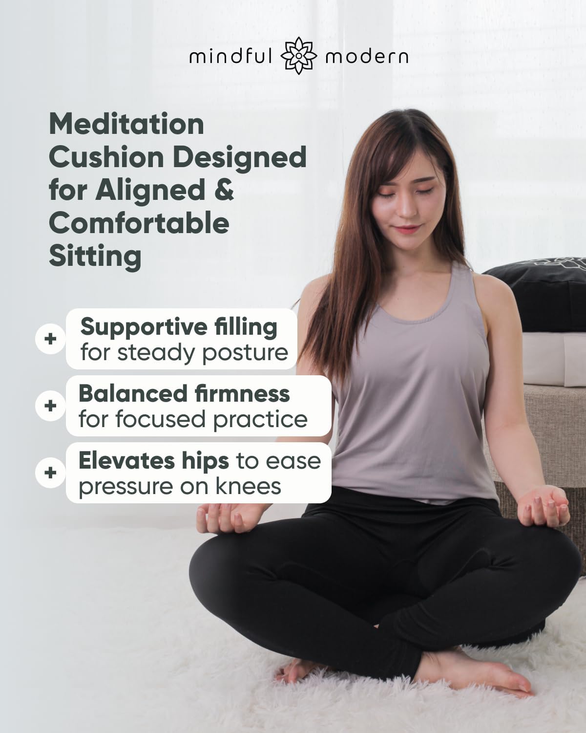 Large Meditation Cushion for Zafu Yoga - Meditation Pillow for Sitting on the Floor - Buckwheat Hull Filled Yoga Cushion with Removable, Washable 100% Cotton Cover and Carry Handle