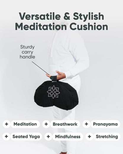 Large Meditation Cushion for Zafu Yoga - Meditation Pillow for Sitting on the Floor - Buckwheat Hull Filled Yoga Cushion with Removable, Washable 100% Cotton Cover and Carry Handle