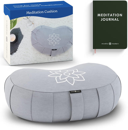 Large Meditation Cushion for Zafu Yoga - Meditation Pillow for Sitting on the Floor - Buckwheat Hull Filled Yoga Cushion with Removable, Washable 100% Cotton Cover and Carry Handle
