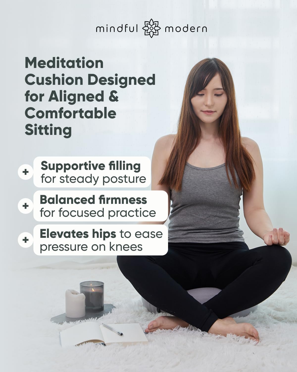 Large Meditation Cushion for Zafu Yoga - Meditation Pillow for Sitting on the Floor - Buckwheat Hull Filled Yoga Cushion with Removable, Washable 100% Cotton Cover and Carry Handle