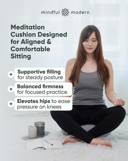 Large Meditation Cushion for Zafu Yoga - Meditation Pillow for Sitting on the Floor - Buckwheat Hull Filled Yoga Cushion with Removable, Washable 100% Cotton Cover and Carry Handle