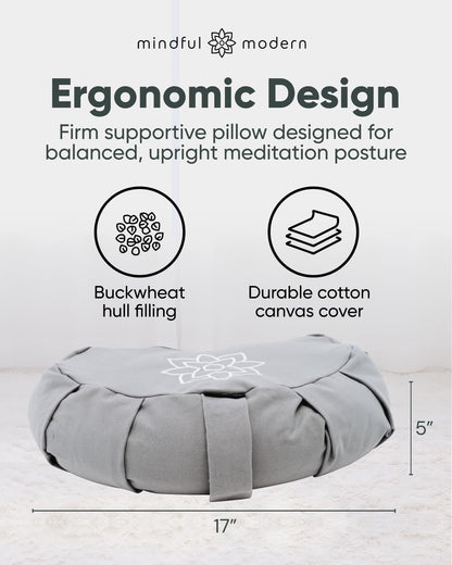 Large Meditation Cushion for Zafu Yoga - Meditation Pillow for Sitting on the Floor - Buckwheat Hull Filled Yoga Cushion with Removable, Washable 100% Cotton Cover and Carry Handle