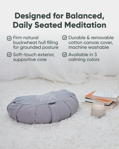 Large Meditation Cushion for Zafu Yoga - Meditation Pillow for Sitting on the Floor - Buckwheat Hull Filled Yoga Cushion with Removable, Washable 100% Cotton Cover and Carry Handle