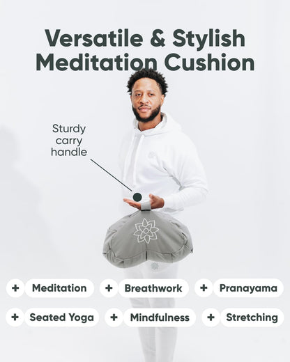 Large Meditation Cushion for Zafu Yoga - Meditation Pillow for Sitting on the Floor - Buckwheat Hull Filled Yoga Cushion with Removable, Washable 100% Cotton Cover and Carry Handle
