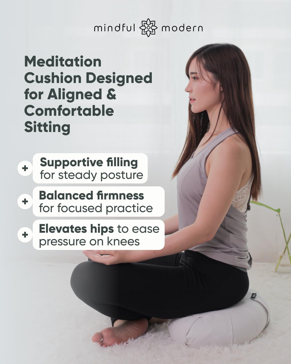 Large Meditation Cushion for Zafu Yoga - Meditation Pillow for Sitting on the Floor - Buckwheat Hull Filled Yoga Cushion with Removable, Washable 100% Cotton Cover and Carry Handle