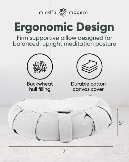 Large Meditation Cushion for Zafu Yoga - Meditation Pillow for Sitting on the Floor - Buckwheat Hull Filled Yoga Cushion with Removable, Washable 100% Cotton Cover and Carry Handle