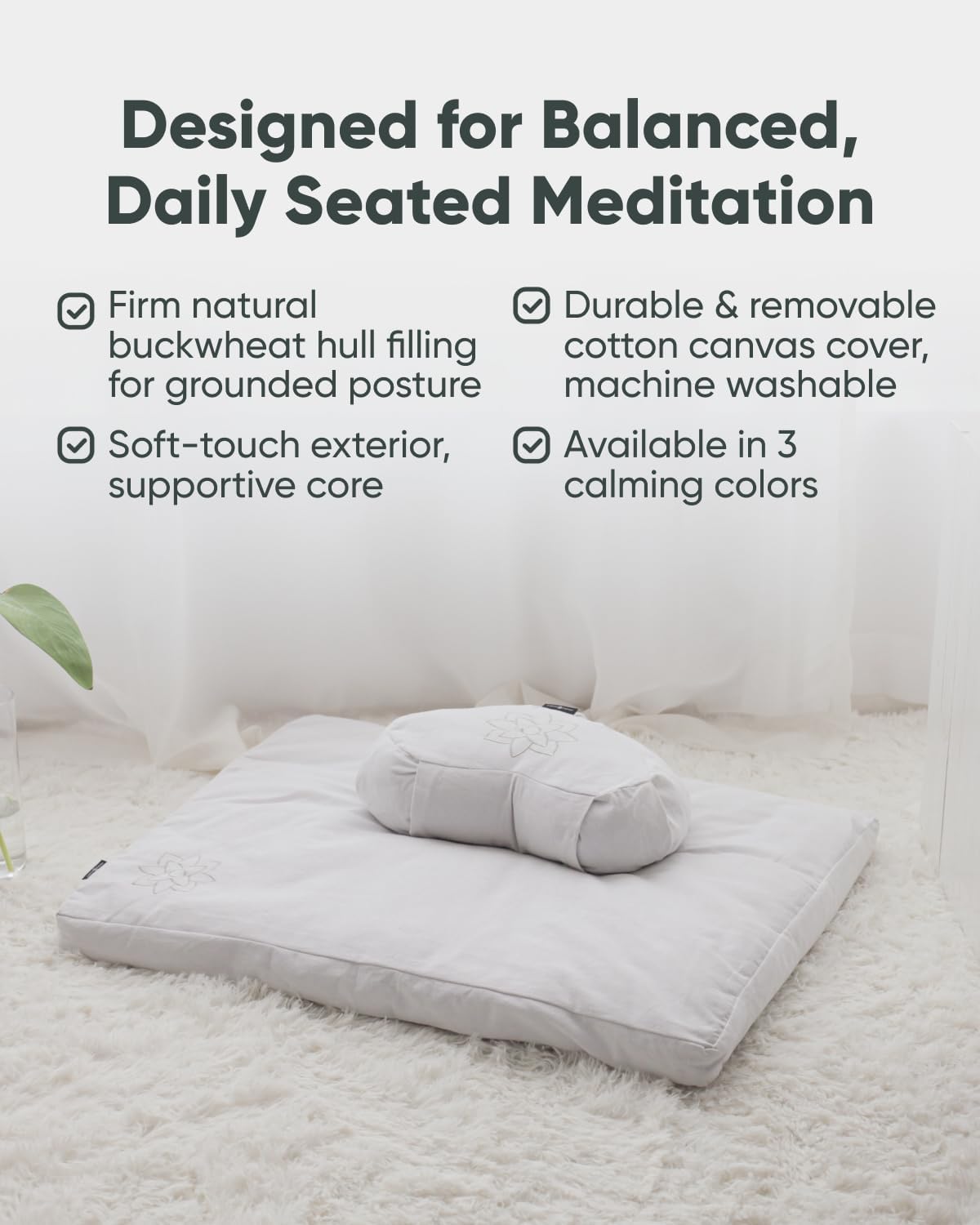 Large Meditation Cushion for Zafu Yoga - Meditation Pillow for Sitting on the Floor - Buckwheat Hull Filled Yoga Cushion with Removable, Washable 100% Cotton Cover and Carry Handle