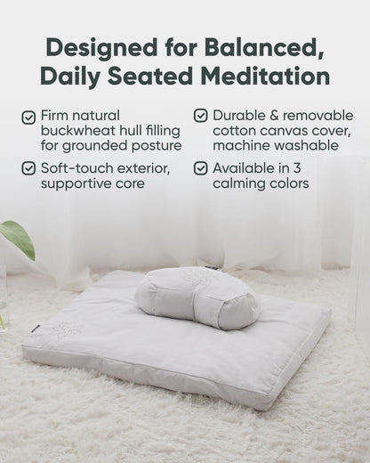 Large Meditation Cushion for Zafu Yoga - Meditation Pillow for Sitting on the Floor - Buckwheat Hull Filled Yoga Cushion with Removable, Washable 100% Cotton Cover and Carry Handle