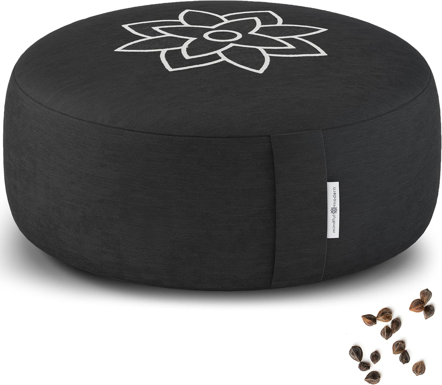 Large Meditation Cushion for Zafu Yoga - Meditation Pillow for Sitting on the Floor - Buckwheat Hull Filled Yoga Cushion with Removable, Washable 100% Cotton Cover and Carry Handle
