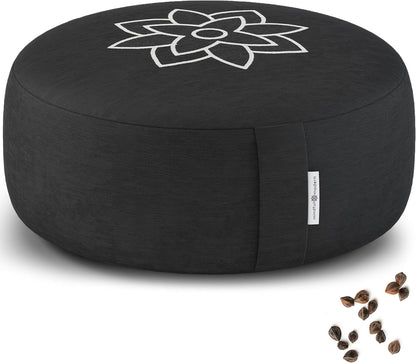 Large Meditation Cushion for Zafu Yoga - Meditation Pillow for Sitting on the Floor - Buckwheat Hull Filled Yoga Cushion with Removable, Washable 100% Cotton Cover and Carry Handle