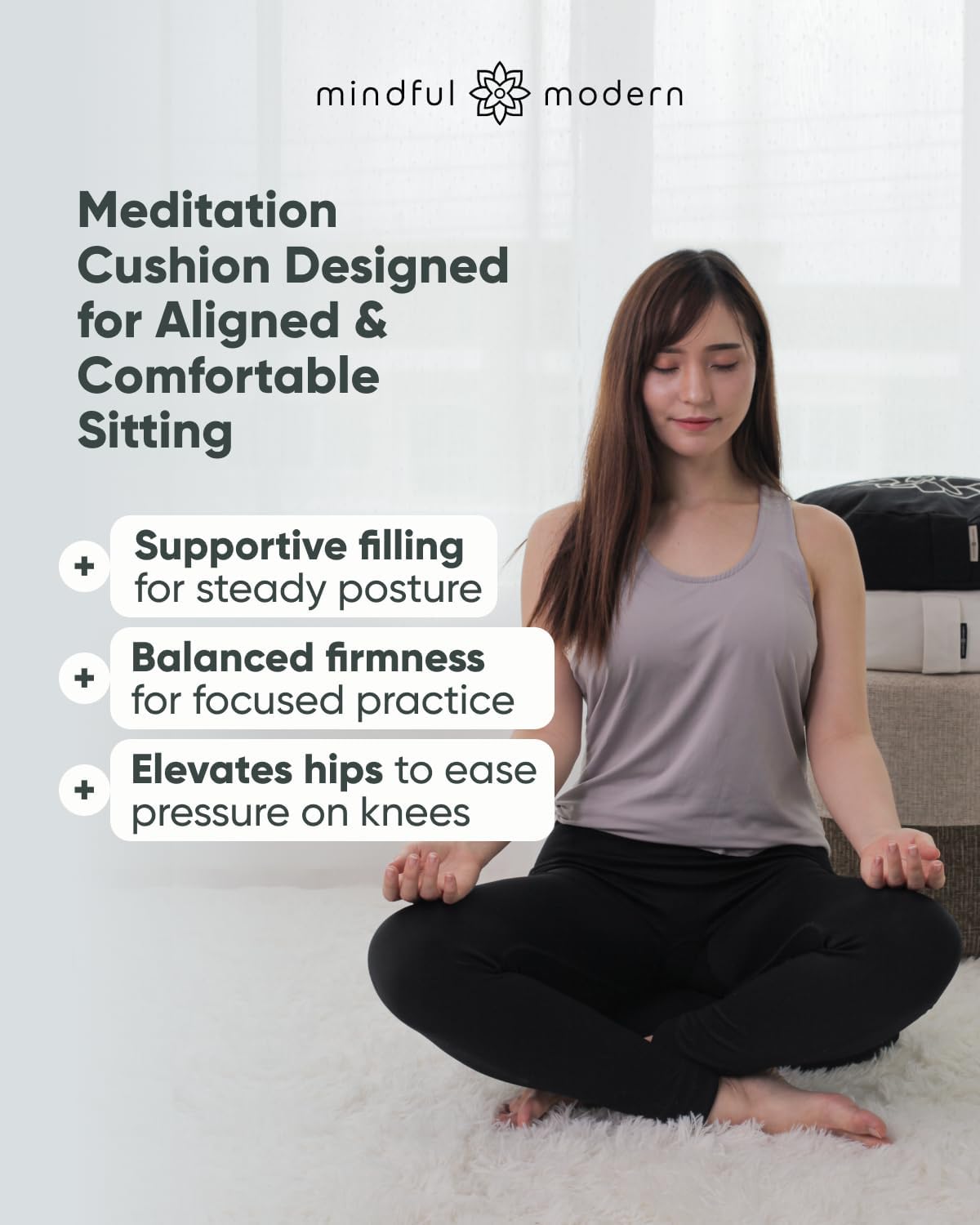 Large Meditation Cushion for Zafu Yoga - Meditation Pillow for Sitting on the Floor - Buckwheat Hull Filled Yoga Cushion with Removable, Washable 100% Cotton Cover and Carry Handle