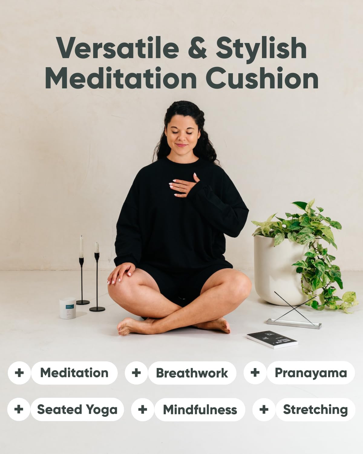 Large Meditation Cushion for Zafu Yoga - Meditation Pillow for Sitting on the Floor - Buckwheat Hull Filled Yoga Cushion with Removable, Washable 100% Cotton Cover and Carry Handle