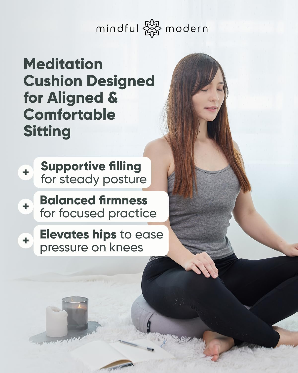 Large Meditation Cushion for Zafu Yoga - Meditation Pillow for Sitting on the Floor - Buckwheat Hull Filled Yoga Cushion with Removable, Washable 100% Cotton Cover and Carry Handle