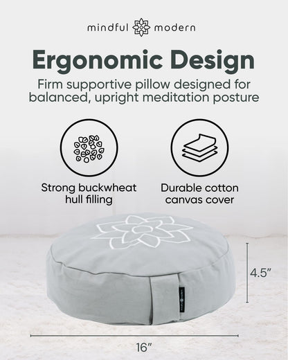 Large Meditation Cushion for Zafu Yoga - Meditation Pillow for Sitting on the Floor - Buckwheat Hull Filled Yoga Cushion with Removable, Washable 100% Cotton Cover and Carry Handle