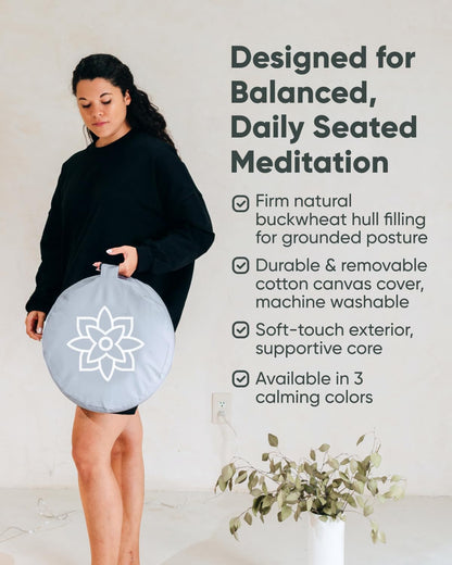 Large Meditation Cushion for Zafu Yoga - Meditation Pillow for Sitting on the Floor - Buckwheat Hull Filled Yoga Cushion with Removable, Washable 100% Cotton Cover and Carry Handle