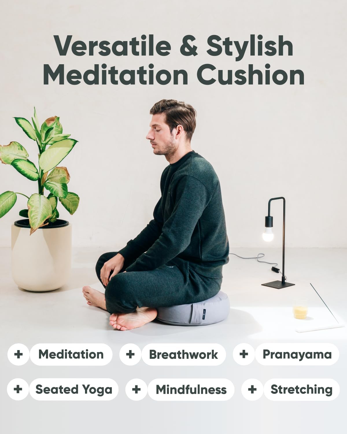 Large Meditation Cushion for Zafu Yoga - Meditation Pillow for Sitting on the Floor - Buckwheat Hull Filled Yoga Cushion with Removable, Washable 100% Cotton Cover and Carry Handle
