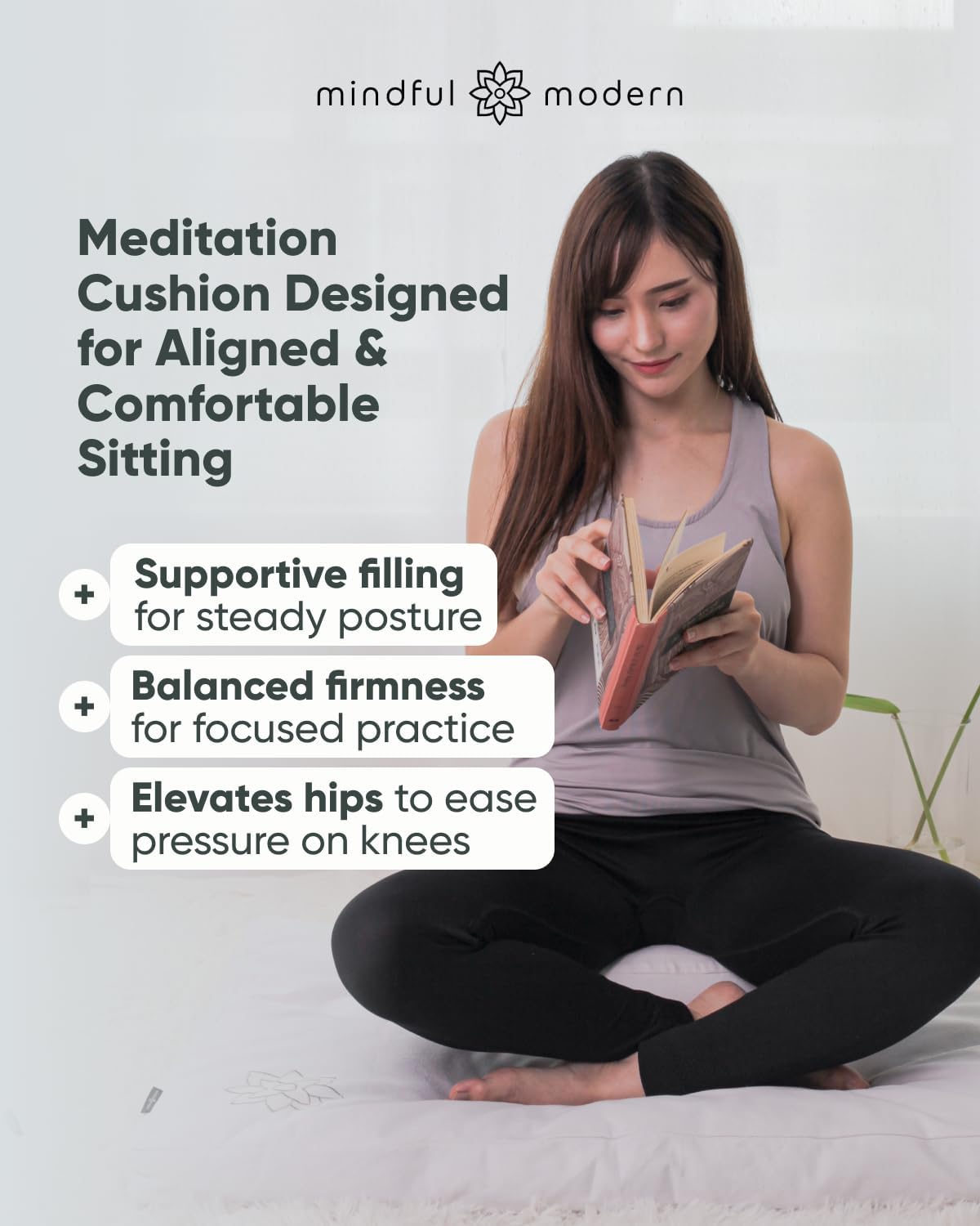Large Meditation Cushion for Zafu Yoga - Meditation Pillow for Sitting on the Floor - Buckwheat Hull Filled Yoga Cushion with Removable, Washable 100% Cotton Cover and Carry Handle