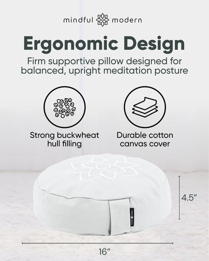 Large Meditation Cushion for Zafu Yoga - Meditation Pillow for Sitting on the Floor - Buckwheat Hull Filled Yoga Cushion with Removable, Washable 100% Cotton Cover and Carry Handle