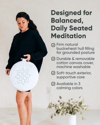 Large Meditation Cushion for Zafu Yoga - Meditation Pillow for Sitting on the Floor - Buckwheat Hull Filled Yoga Cushion with Removable, Washable 100% Cotton Cover and Carry Handle