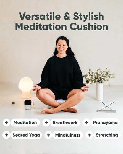 Large Meditation Cushion for Zafu Yoga - Meditation Pillow for Sitting on the Floor - Buckwheat Hull Filled Yoga Cushion with Removable, Washable 100% Cotton Cover and Carry Handle