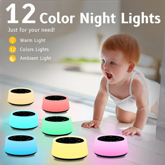 ColorsNoise Sound Machine and White Noise Machine with 30 Soothing Sounds 12 Colors for Kids Adult Baby Night Light with Memory Function for Office (Black)