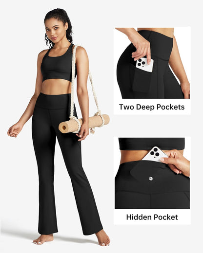 Women's Yoga Pants 27"/29"/31"/33" Flare Leggings Bootcut High Waist Tummy Control Workout Pants with Pockets
