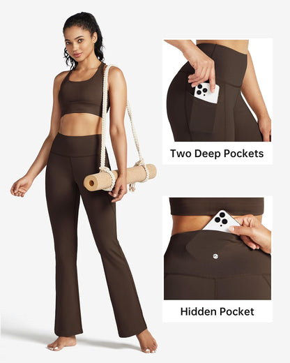 Women's Yoga Pants 27"/29"/31"/33" Flare Leggings Bootcut High Waist Tummy Control Workout Pants with Pockets