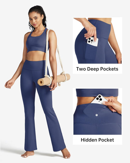 Women's Yoga Pants 27"/29"/31"/33" Flare Leggings Bootcut High Waist Tummy Control Workout Pants with Pockets
