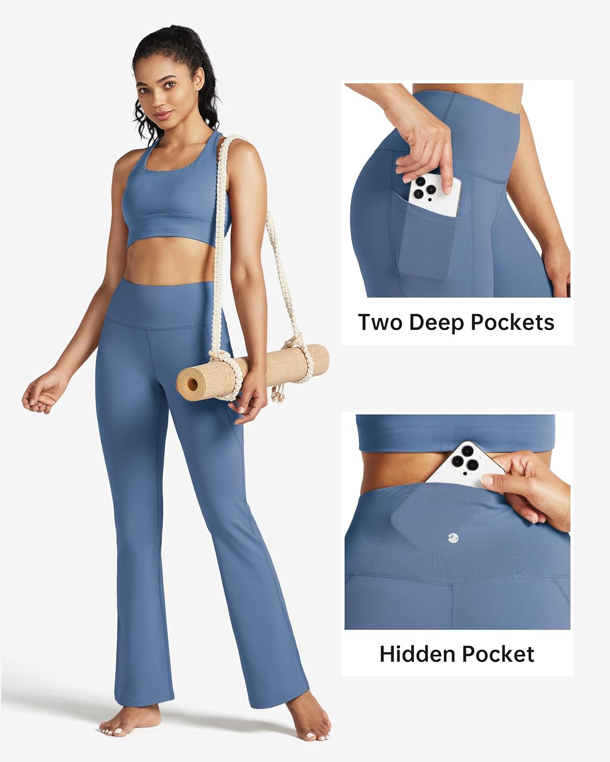 Women's Yoga Pants 27"/29"/31"/33" Flare Leggings Bootcut High Waist Tummy Control Workout Pants with Pockets