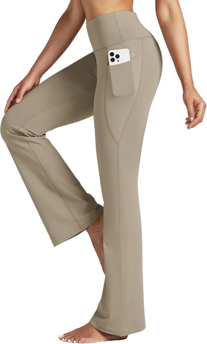 Women's Yoga Pants 27"/29"/31"/33" Flare Leggings Bootcut High Waist Tummy Control Workout Pants with Pockets