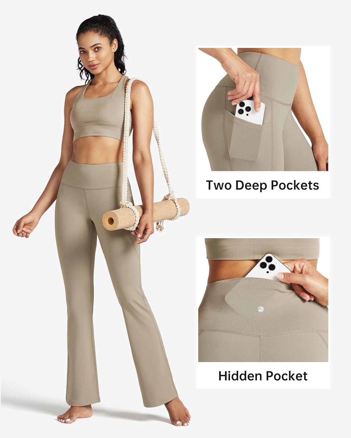 Women's Yoga Pants 27"/29"/31"/33" Flare Leggings Bootcut High Waist Tummy Control Workout Pants with Pockets