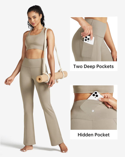 Women's Yoga Pants 27"/29"/31"/33" Flare Leggings Bootcut High Waist Tummy Control Workout Pants with Pockets