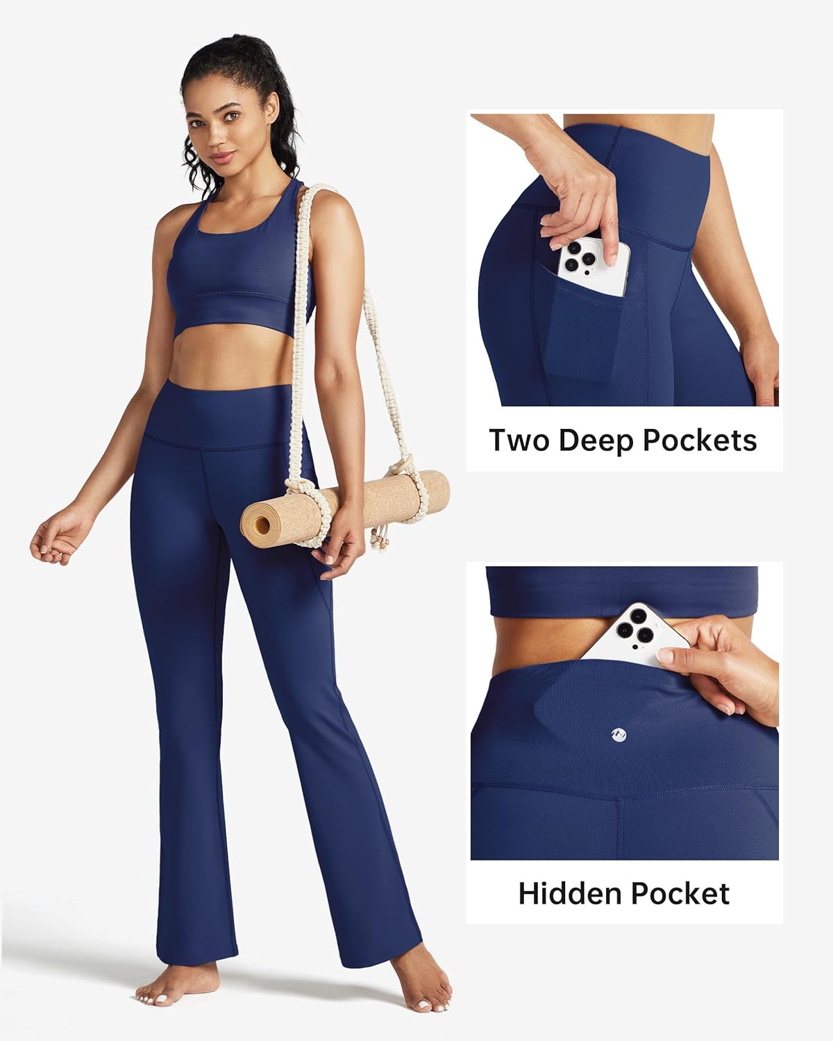 Women's Yoga Pants 27"/29"/31"/33" Flare Leggings Bootcut High Waist Tummy Control Workout Pants with Pockets