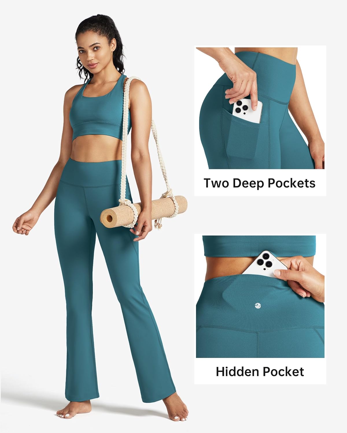 Women's Yoga Pants 27"/29"/31"/33" Flare Leggings Bootcut High Waist Tummy Control Workout Pants with Pockets