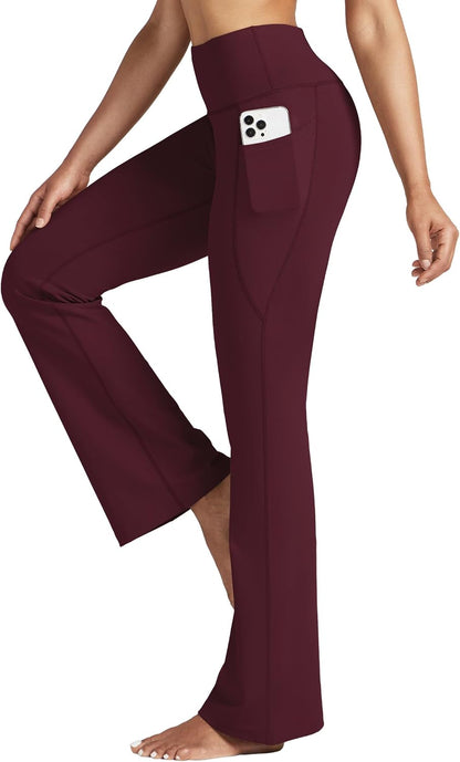 Women's Yoga Pants 27"/29"/31"/33" Flare Leggings Bootcut High Waist Tummy Control Workout Pants with Pockets