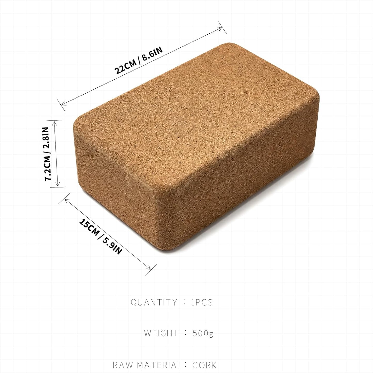Cork Yoga Block, 9" x 6" x 3" Yoga Brick Cork Blocks Non-Slip for Women & Men Lightweight Yoga Accessories for Yoga, Pilates & Stretching