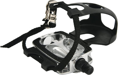 9/16 Bike Replacement Pedals with Adjustable Straps/Teo Clip for Exercise Bike, Mountain Bike, Indoor Stationary Exercise Bike, Indoor Home Gym