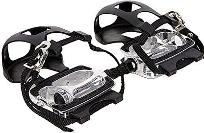 9/16 Bike Replacement Pedals with Adjustable Straps/Teo Clip for Exercise Bike, Mountain Bike, Indoor Stationary Exercise Bike, Indoor Home Gym