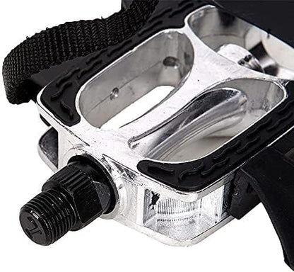 9/16 Bike Replacement Pedals with Adjustable Straps/Teo Clip for Exercise Bike, Mountain Bike, Indoor Stationary Exercise Bike, Indoor Home Gym